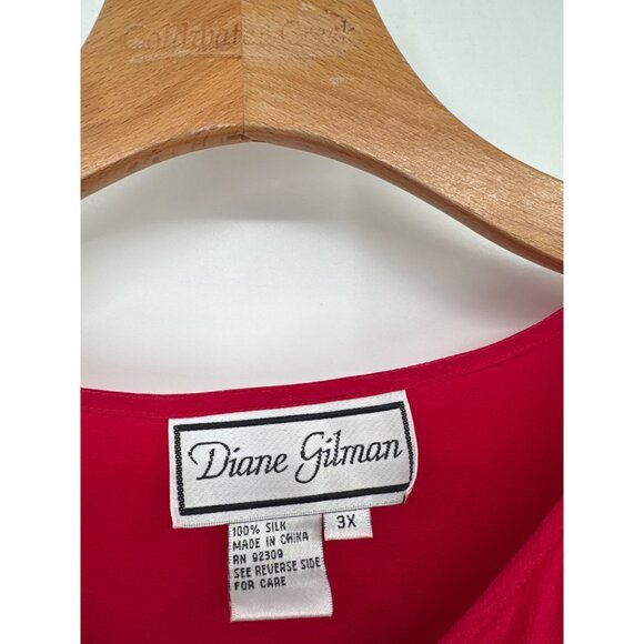 Diane Gilman Womens top tunic size 3X Red washable Silk Long Sleeve Blouse - Picture 2 of 5